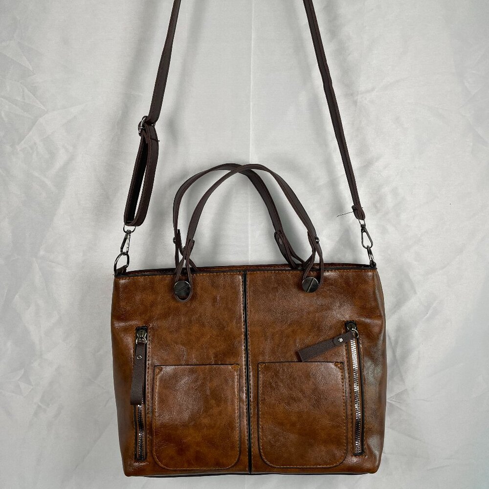 Lisa Leather Crossbody Tote Purse Bag with Metal Details